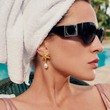 Star Pearl Drop Earrings
