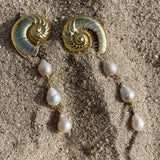 Golden Nautilus Shell Drop Earrings