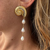 Golden Nautilus Shell Drop Earrings