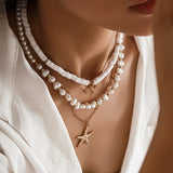 Pearl Shell Layered Necklace With Starfish Pendant