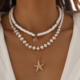 Pearl Shell Layered Necklace With Starfish Pendant