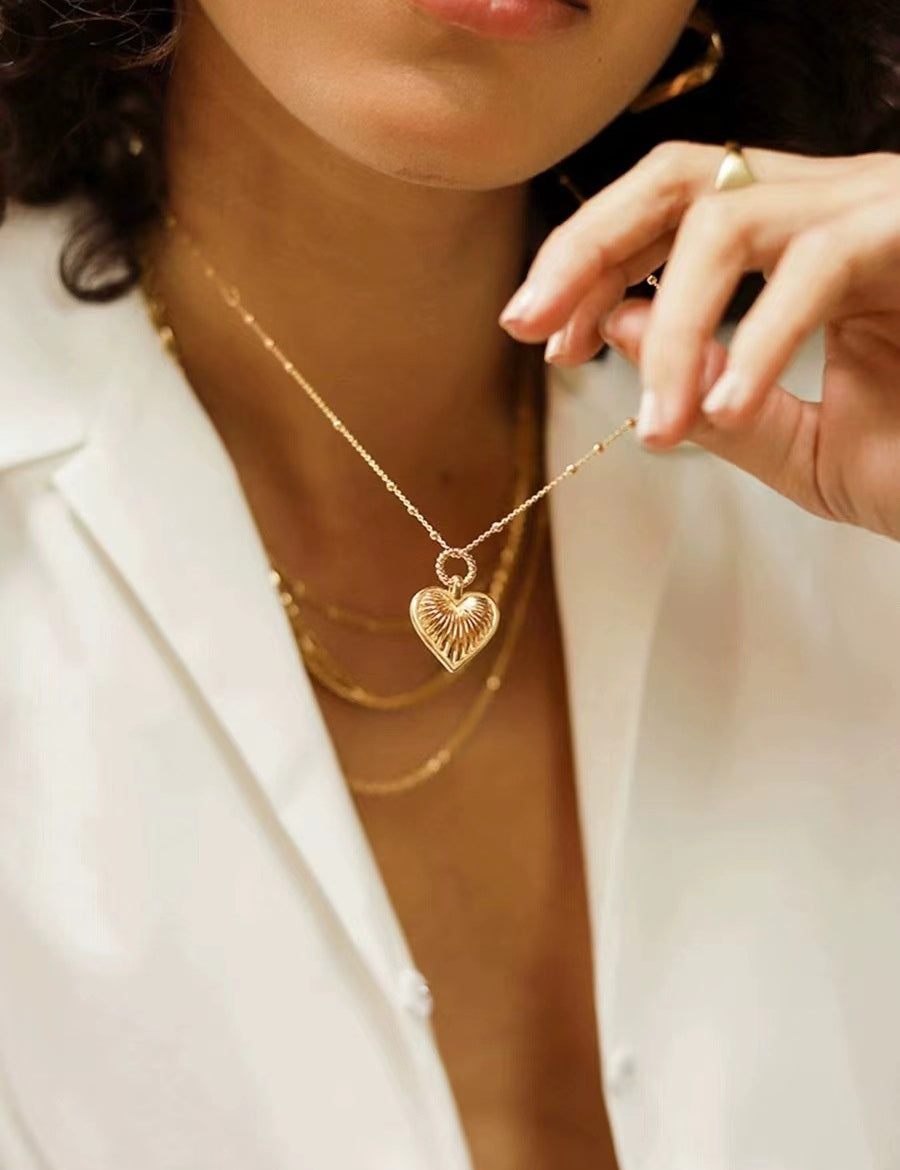 Ridge Heart Pendant Necklace
