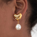 Heart Shape Pearl Drop Earrings